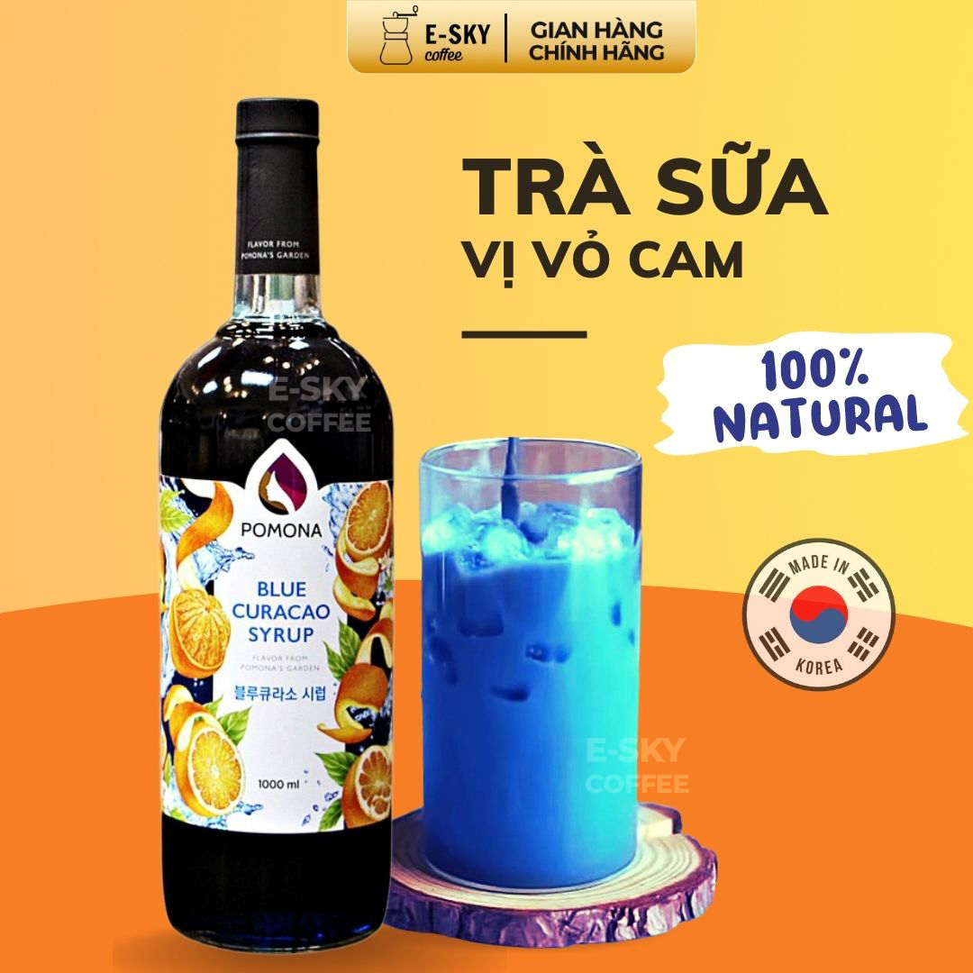 Siro Vỏ Cam Xanh Pomona Blue Curacao Syrup Nguyên Liệu Pha Chế Hàn Quốc Chai Thủy Tinh 1 Lít
