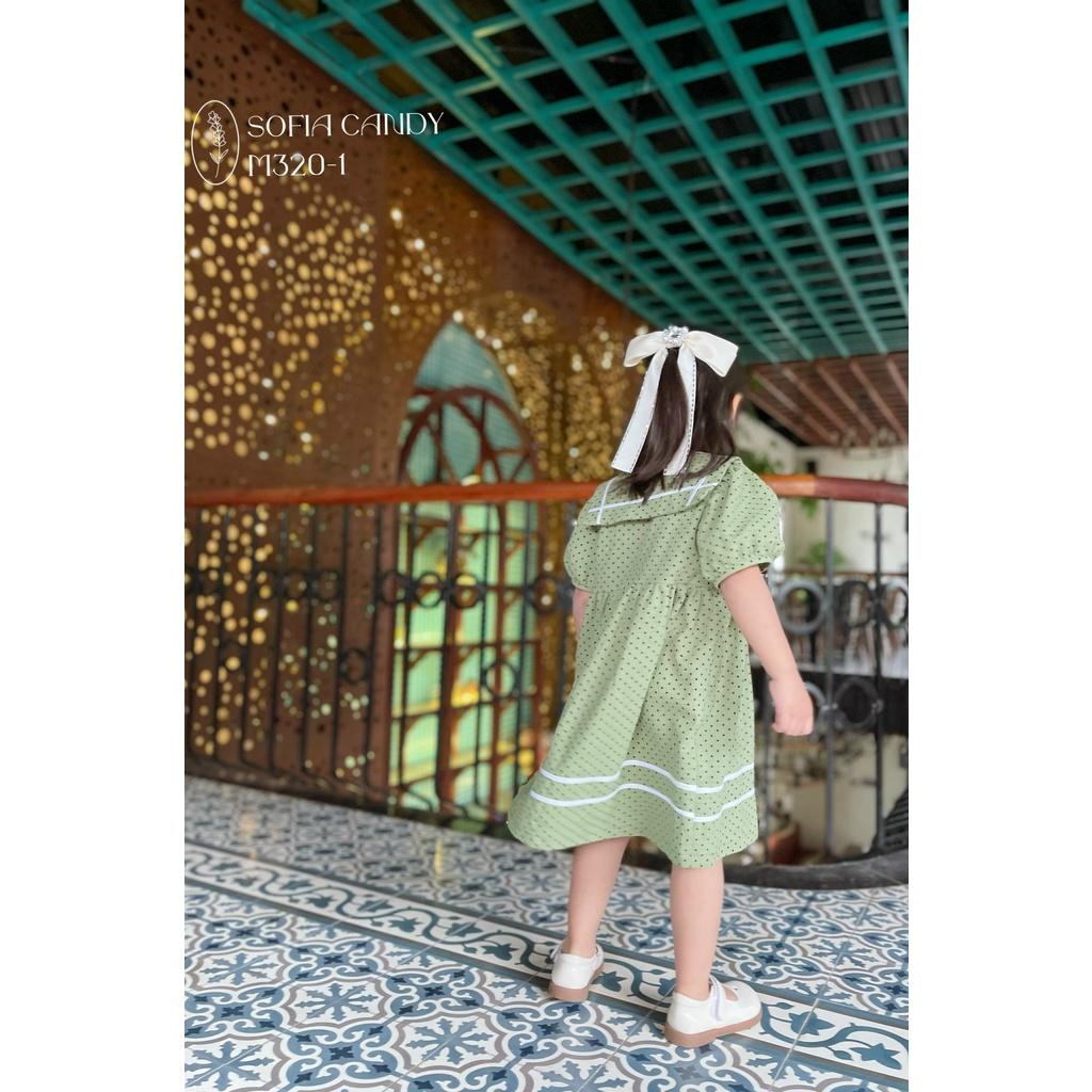 Váy Sofia xanh váy thủy thủ đầm bé gái babydoll chấm bi tay bồng