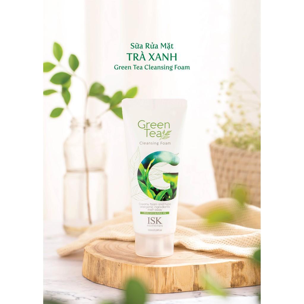 Bộ Đôi Tẩy Da Chết Và Sữa Rửa Mặt ISK Chiết Xuất Trà Xanh Giúp Làm Sạch Sâu, Giảm Bã Nhờn, Dưỡng Ẩm