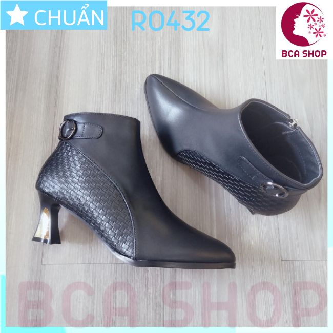 Giày bốt nữ cổ thấp màu đen 5p RO432 ROSATA dây kéo nằm má trong, nửa phần sau giày tạo họa tiết độc lạ
