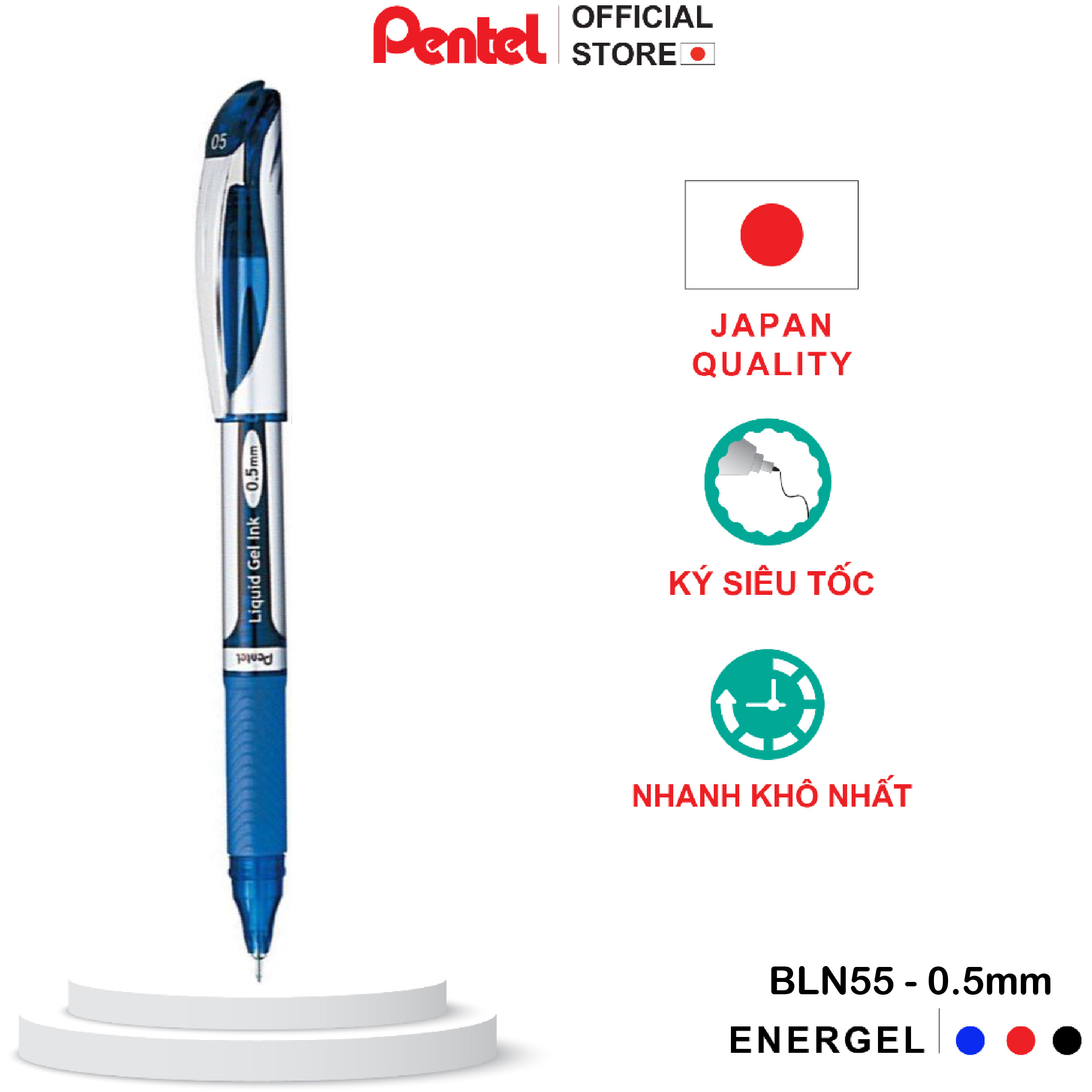 Bút Energel Pentel BLN55 (0.5mm) | Tốc Ký | Siêu mượt