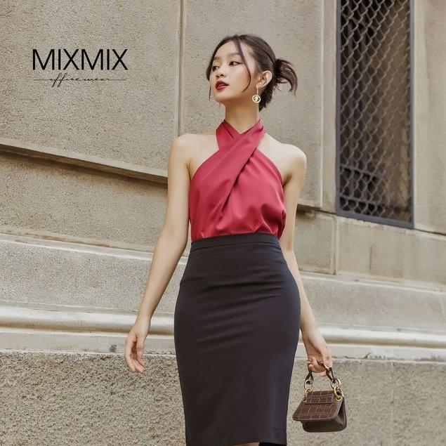Áo cổ yếm dạo phố cực xinh màu đỏ - MIXMIX - Hàng thiết kế - Shop tự chụp