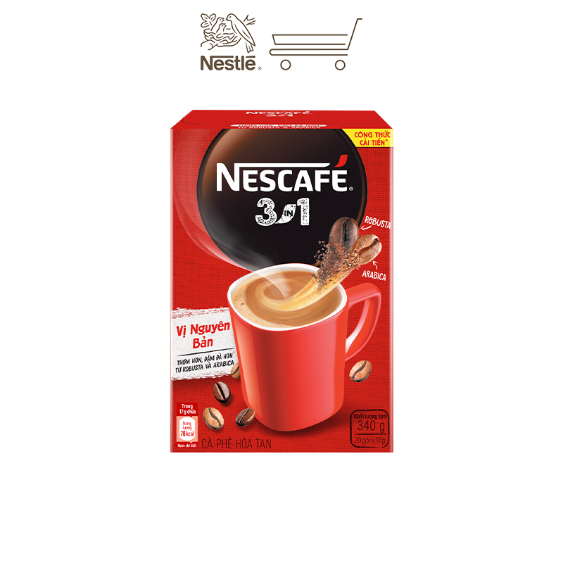 [Tặng ly 2 lớp tiện lợi] Combo 3 hộp cà phê hòa tan Nescafé 3in1 vị nguyên bản - công thức cải tiến (Hộp 20 gói)