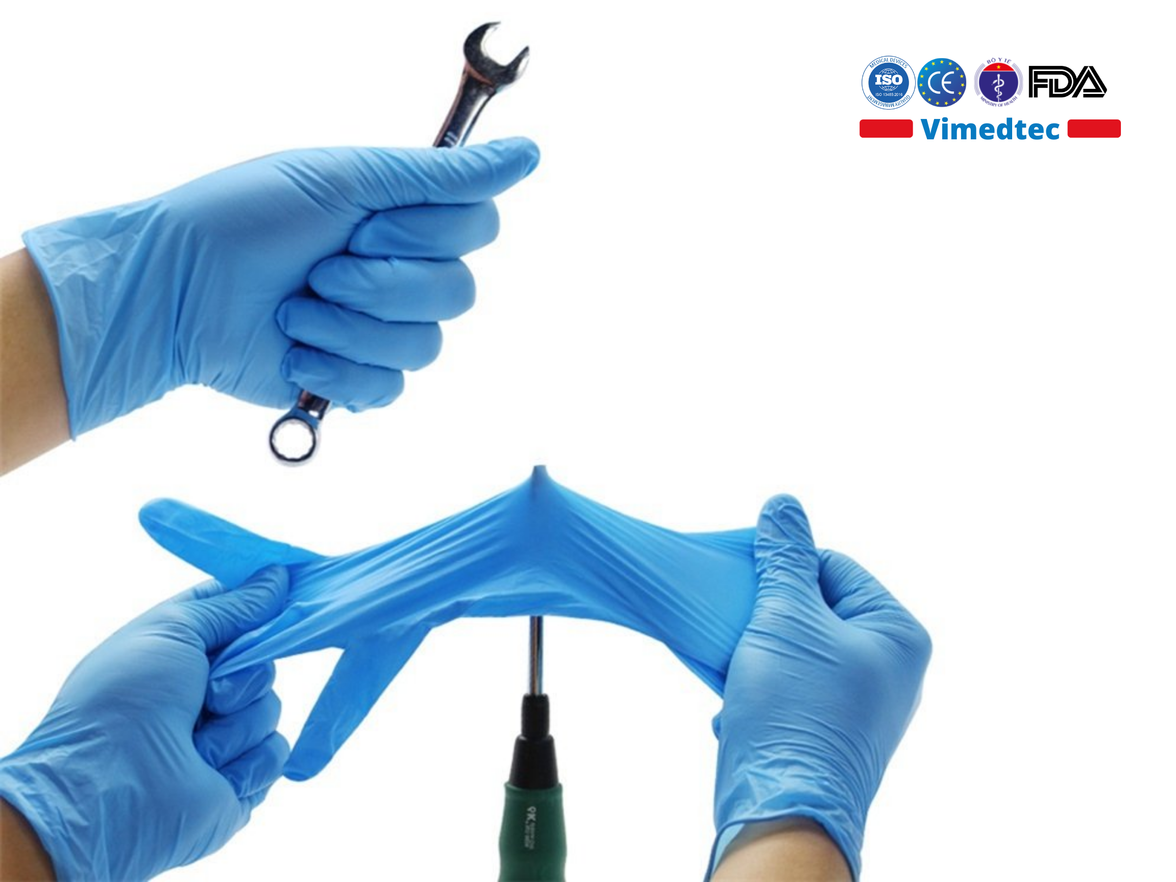 Size S Vimedtec 100% Nitrile Găng Tay Y Tế Cao Su Không Bột, Chỉ Định Dùng Khám Chữa Bệnh, Thẩm Mỹ Spa, Môi Trường Y Tế Xét Nghiệm Dịch Bệnh Hoá Chất, Chế Biến An Toàn Thực Phẩm. Không Gây Dị Ứng. Cổ Tay Se Viền Chống Tuột. Hộp 100 Chiếc. Nhập Khẩu