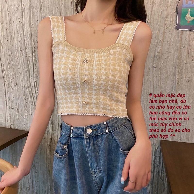 Quần jeans nữ cạp cao ống rộng hack dáng tùy chỉnh eo