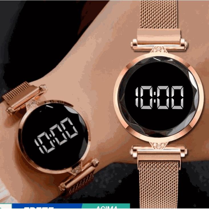Đồng hồ đeo tay kỹ thuật số có đèn LED cảm ứng dây hợp kim sang trọng cho nữ