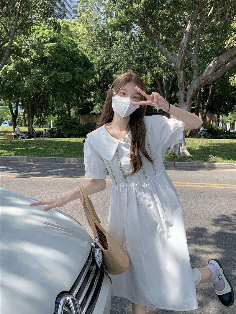 DONGSHOP Váy cổ búp bê cho bé gái 15 tuổi 14 học sinh tiểu học 13 bé gái Mori mặc váy ngọt ngào quá đầu gối