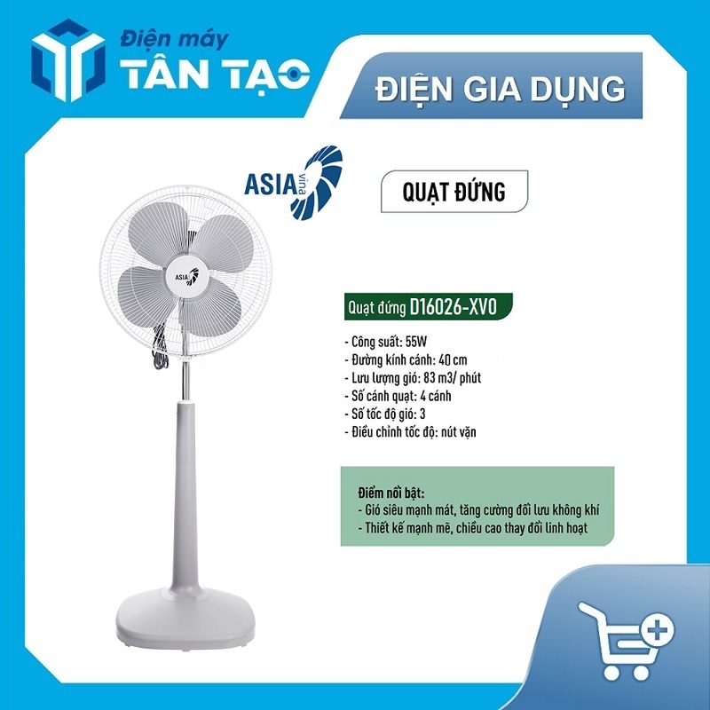 Quạt đứng Asia D16026-XV0 Xám - Hàng chính hãng