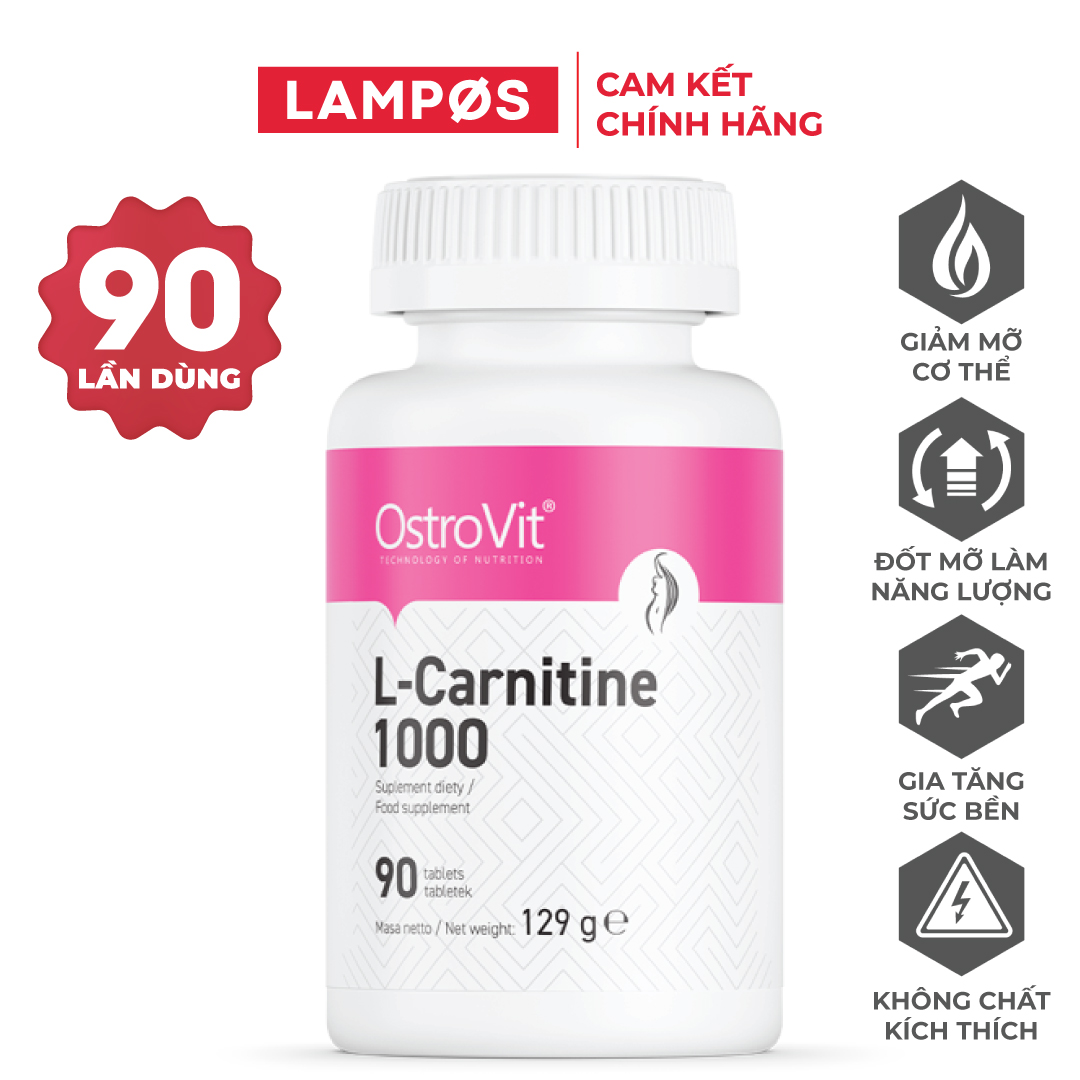 Viên Uống Hỗ Trợ Đốt Mỡ - Giảm Cân, OstroVit L-Carnitine 1000 (90 viên), Nhập khẩu Ba Lan