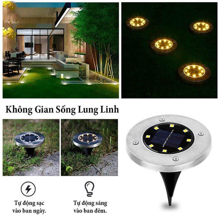 (ĐÈN SÂN VƯỜN) Đèn Led Cắm Cỏ Sân Vườn Năng Lượng Mặt Trời Tròn 8 Bóng Led Tg Trí Sân Vườn, Lối Đi, Quán Cà Phê, Đèn Rọi