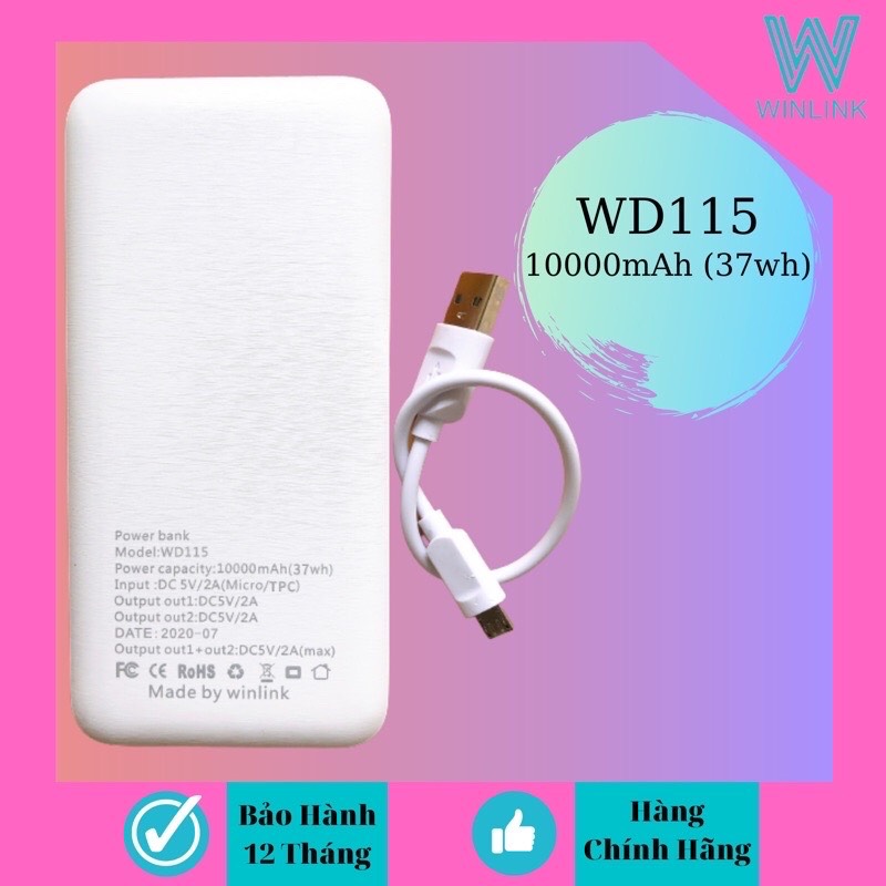 Pin Sạc Dự Phòng 10.000mAh Hãng Chính Hãng Winlink - Lõi Pin Polime