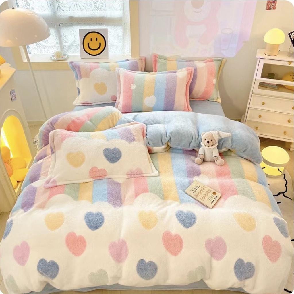 Bộ Chăn Ga Gối Nỉ Nhung Tuyết Sữa , Chăn Ga Gối Nỉ Nhung Mềm Mịn Cao Cấp, Ga Nỉ Nhung Bo Chun Mọi Kích Thước