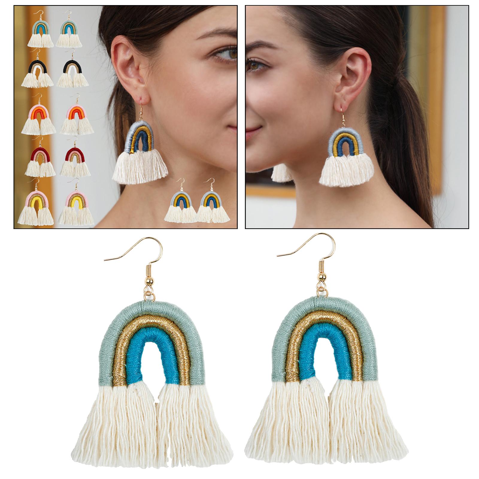 Bohemian Tassel Earrings Earrings Rainbow Shape Tassel Earrings Long Fringe Earrings for Women Girls Statement Earrings