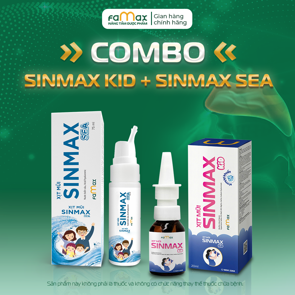[FAMAX] Combo xịt mũi Sinmax Kid + Sinmax Sea - Hỗ trợ giảm sổ mũi, nghẹt mũi, chảy mũi