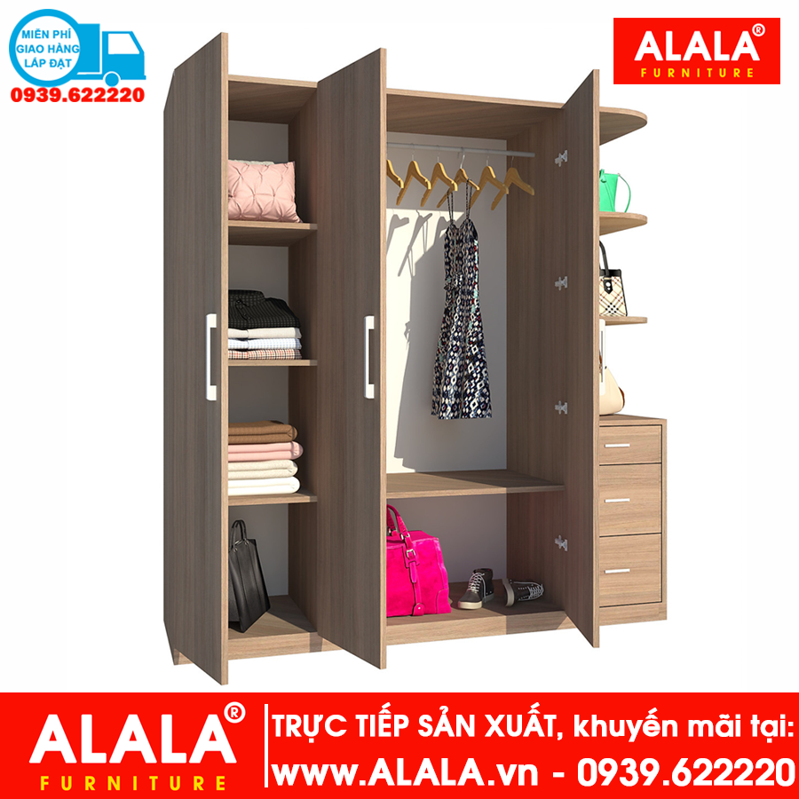 Tủ quần áo ALALA232 gỗ HMR chống nước - www.ALALA.vn - 0939.622220