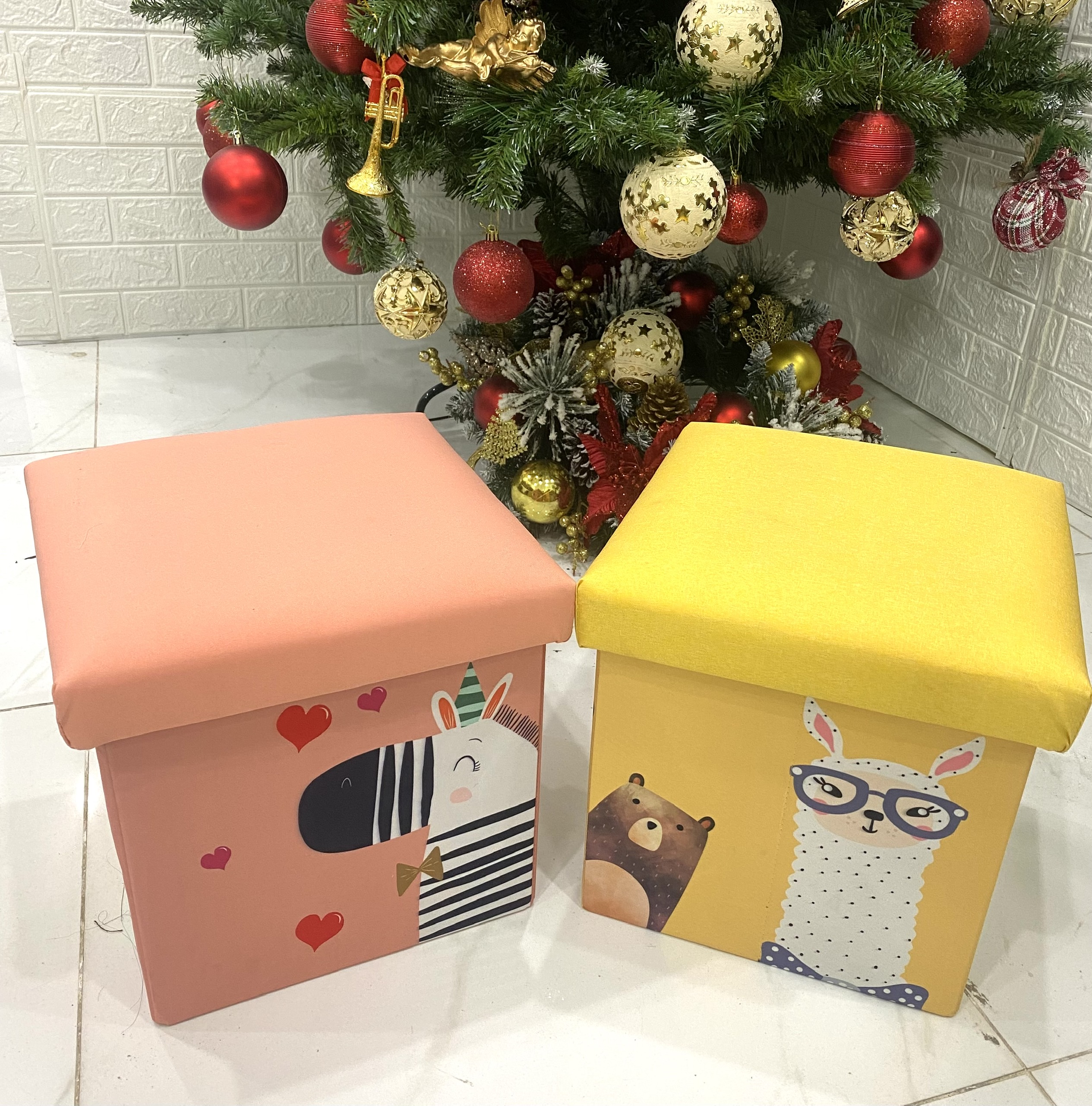 Đôn ghế trẻ em kiêm hộp đựng đồ đáng yêu chất vải oxfort 600d cứng cáp cao 31cm