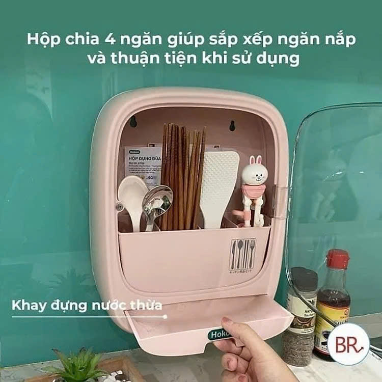 Hộp Đựng Đũa Thìa Dán Tường Bốn Ngăn Tiện Dụng Có Nắp Đậy, Dán Tường Siêu Chắc Chắn - Hàng Việt Nam - Giao Mầu Ngẫu Nhiên