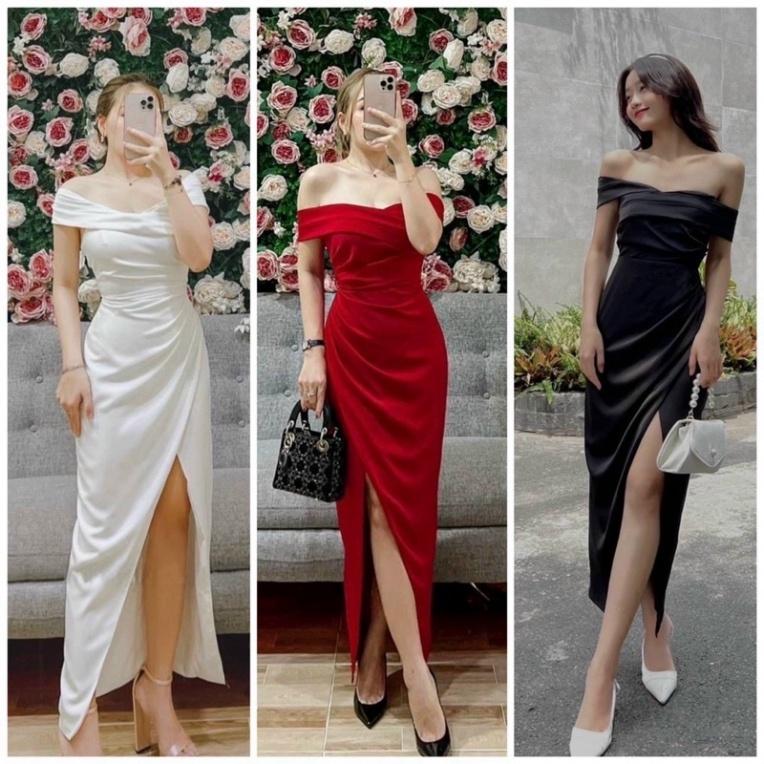 Đầm maxi bẹt vai xẻ đùi ivy fashion chất phi thun lụa - MS240Y đi biển dự tiệc dạo phố bigsize gợi cảm sexy