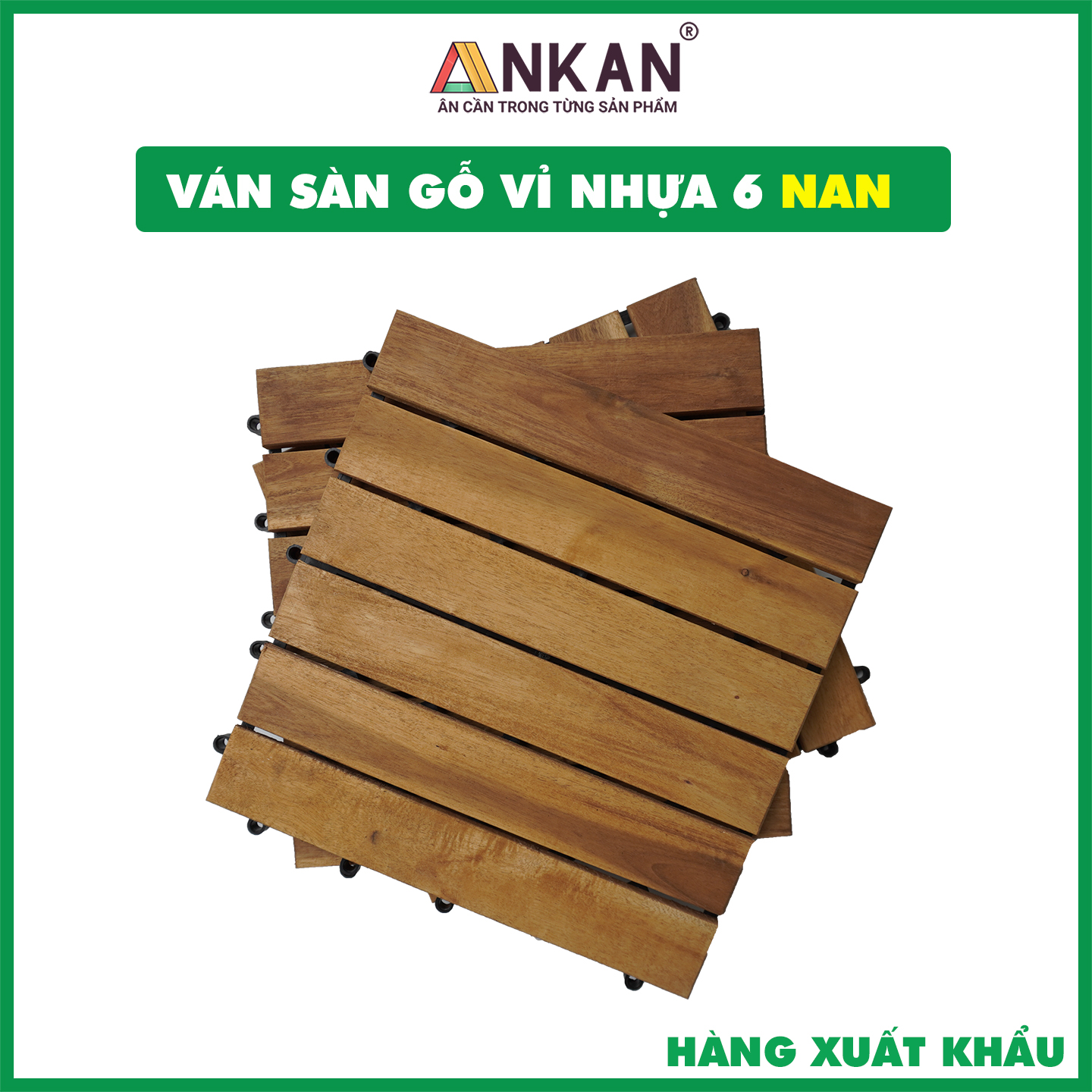 Vỉ Gỗ Lót Sàn Ban Công Thương Hiệu ANKAN Màu Vàng Nắng Loại 6 Nan, Sàn Gỗ Lót Ban Công, Sân Vườn, Hồ Bơi, Phòng Spa, Siêu Bền, Chịu Nước Tốt, Chống Trơn Trượt, Tiêu Chuẩn Xuất Khẩu (10 Vỉ)