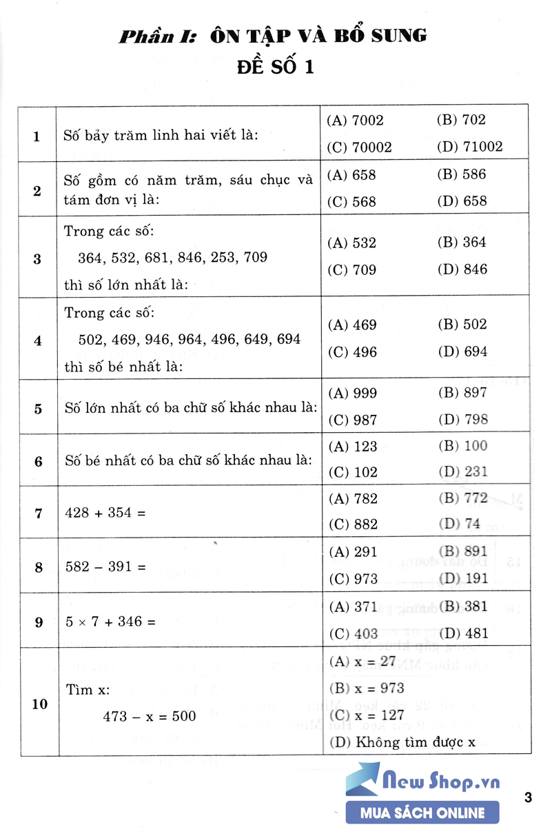 500 BÀI TOÁN TRẮC NGHIỆM LỚP 3  - HA