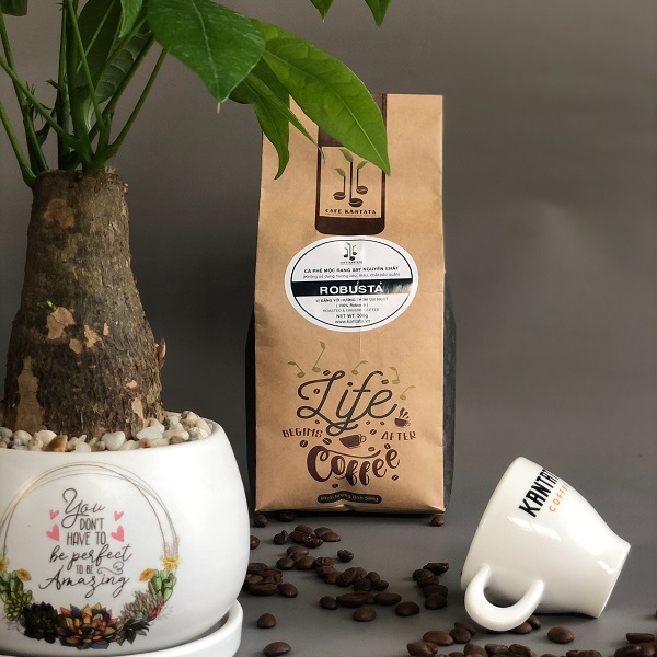 Cà phê Robusta nguyên chất Kantata gói 500g pha phin - Cà phê rang xay nguyên chất 100% giữ nguyên hương vị thuần khiết nguyên bản, bừng tỉnh nguồn năng lượng trong bạn