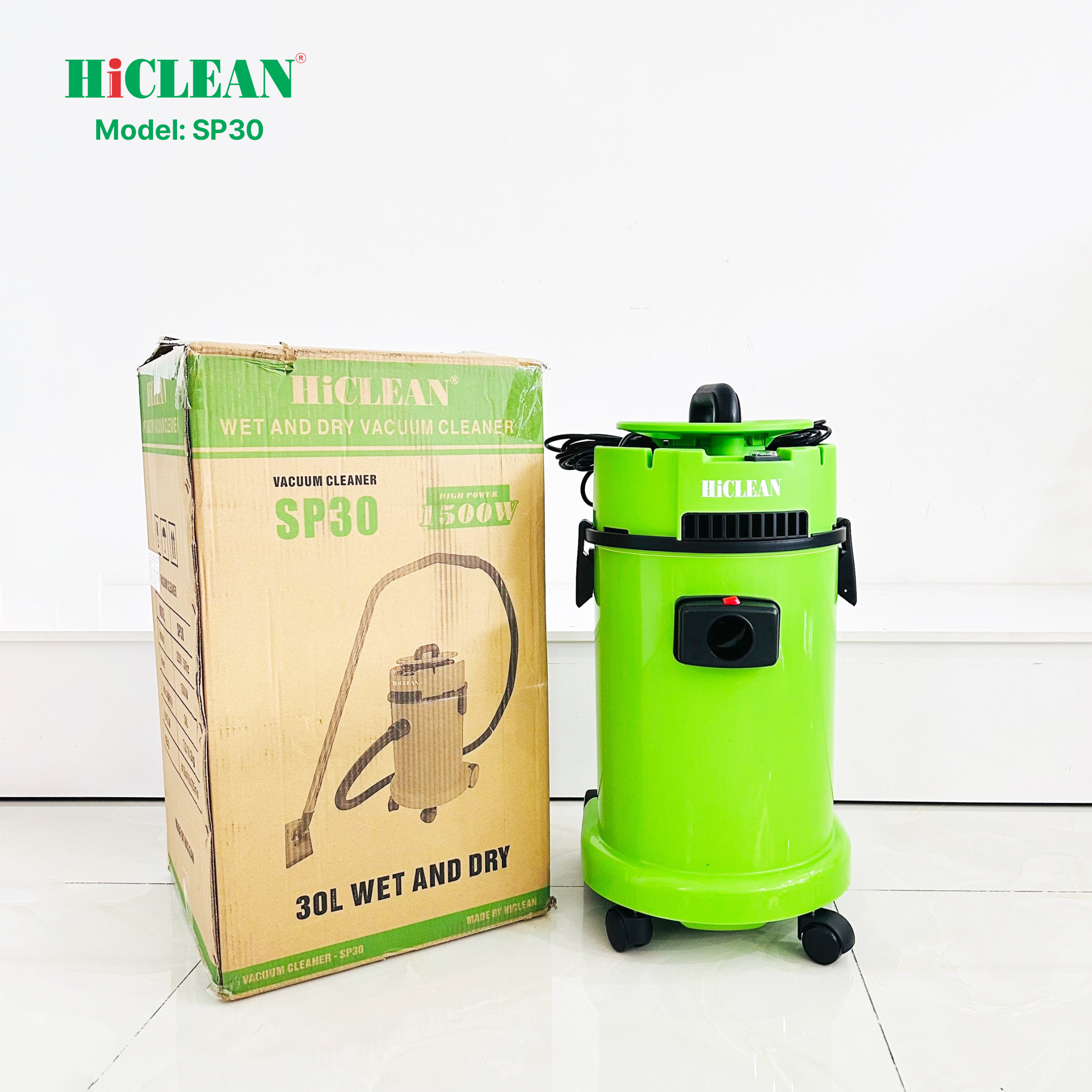 Máy hút bụi khô và ướt HiClean SP30, công suất 1500W, thùng nhựa ABS, dung tích 30L - Hàng Chính Hãng