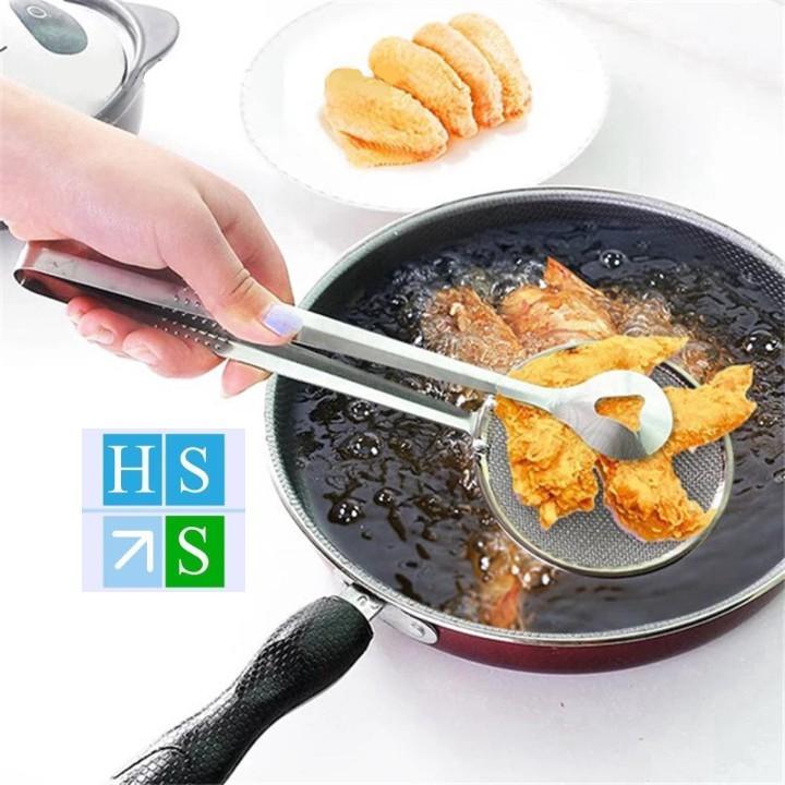 Kẹp Vợt Gắp Thực Phẩm Chiên Rán Thép Không Gỉ, Vớt Cặn Dầu Chiên Có Lưới, Kẹp Gắp Ráo Nước Đồ Ăn Tiện Lợi - Loại Tốt