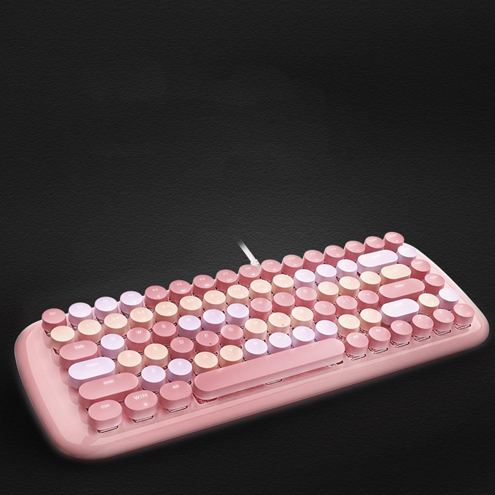 Colorful USB Wired Mechanical Keyboard 84 keys Retro Round Keycaps w/Backlit