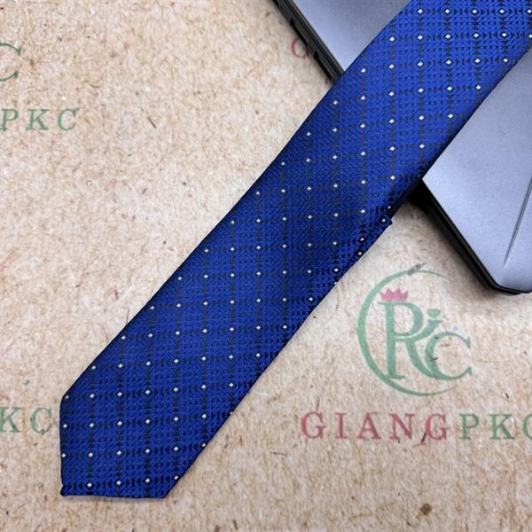 Cà vạt nam mẫu thắt sẵn dây kéo bản nhỏ 6cm màu xanh bích chấm