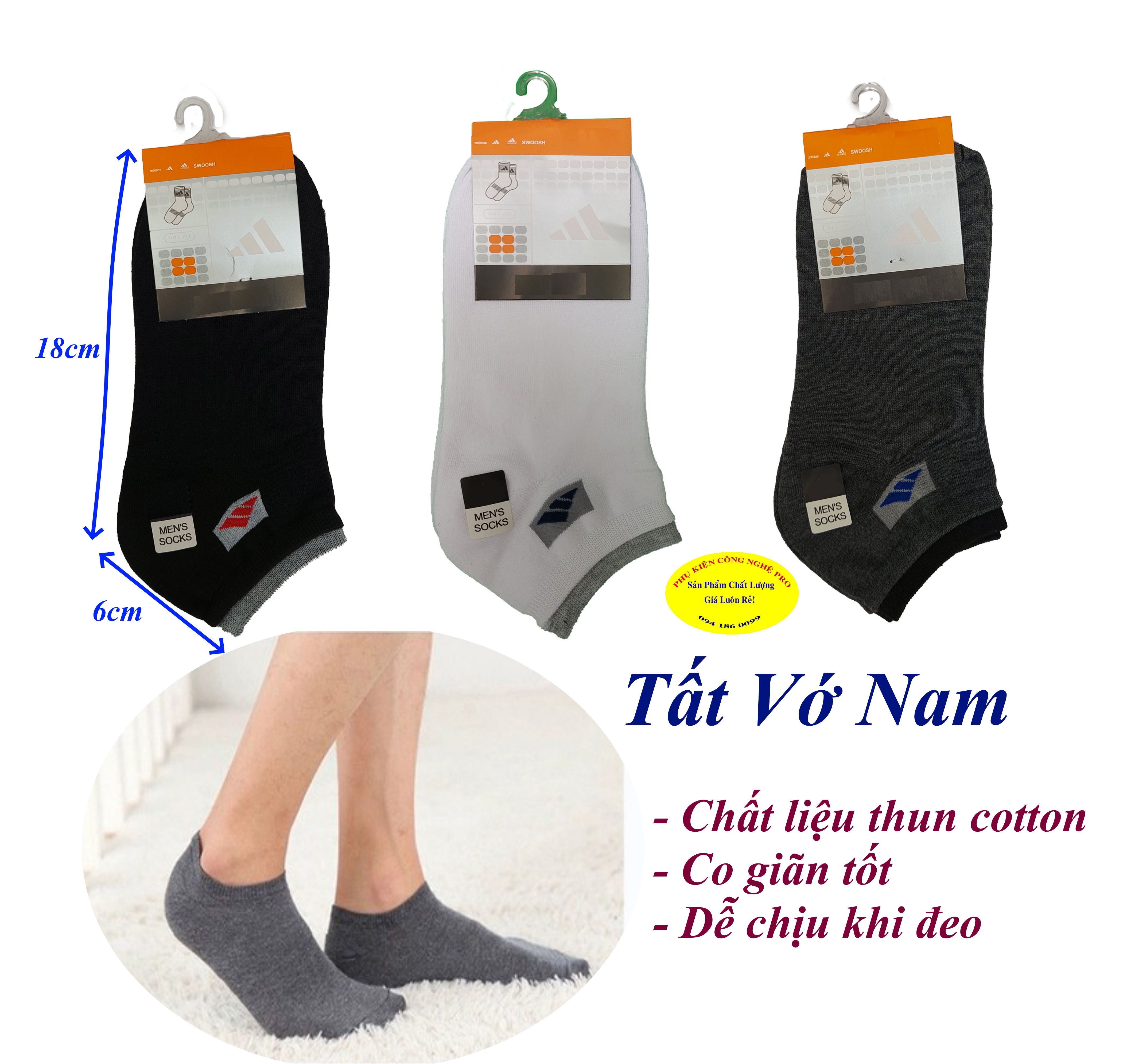 Tất vớ nam Kiểu ngắn cổ Nhãn adida Men's Socks Chất liệu thun cotton co giãn Dễ chịu khi đeo Bảo vệ đôi chân