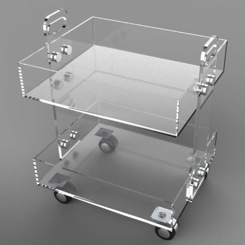 Xe đẩy Mica, 2 Tầng, dày 4mm 5mm,bàn mica có bánh xe xoay có thể khóa, Kệ mica cho Văn phòng, phòng khách