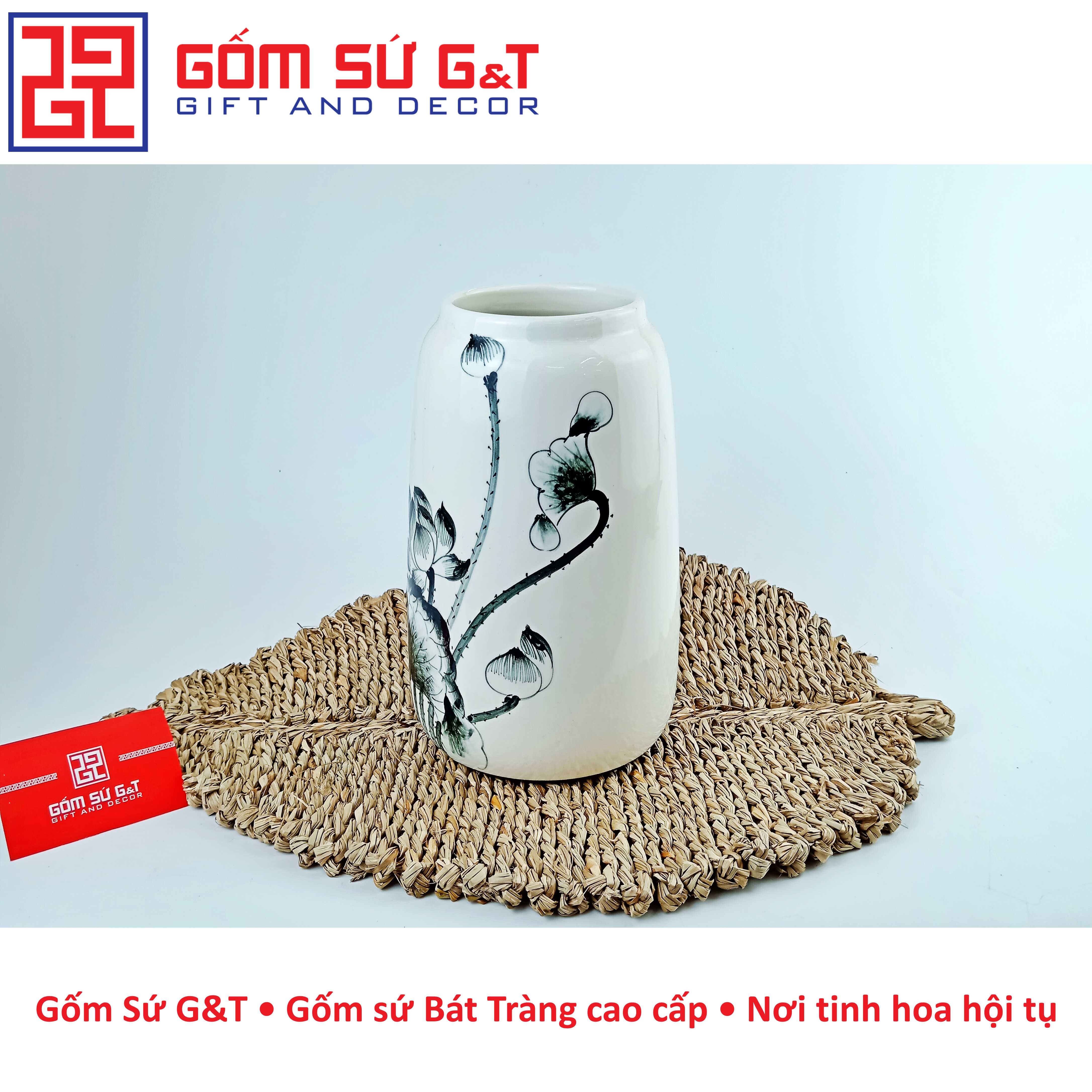 Lọ hoa dáng đu đủ vẽ sen tràm Gốm Sứ G&amp;T