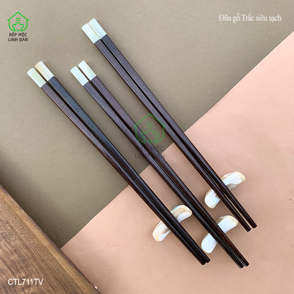 (5 Đôi) Đũa Cao Cấp Gỗ Trắc Cẩn Ốc Biển New Zealand - Kháng Khuẩn Siêu Sạch, Đũa Vuông Đẹp [CTL711TV-5]