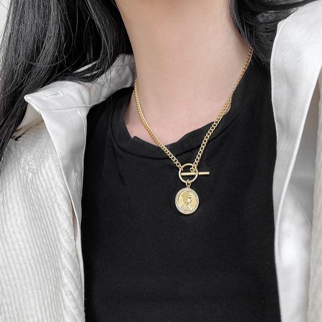 Dây Chuyền Hợp Kim Mặt Hình Đồng Xu Khắc Hình Retro