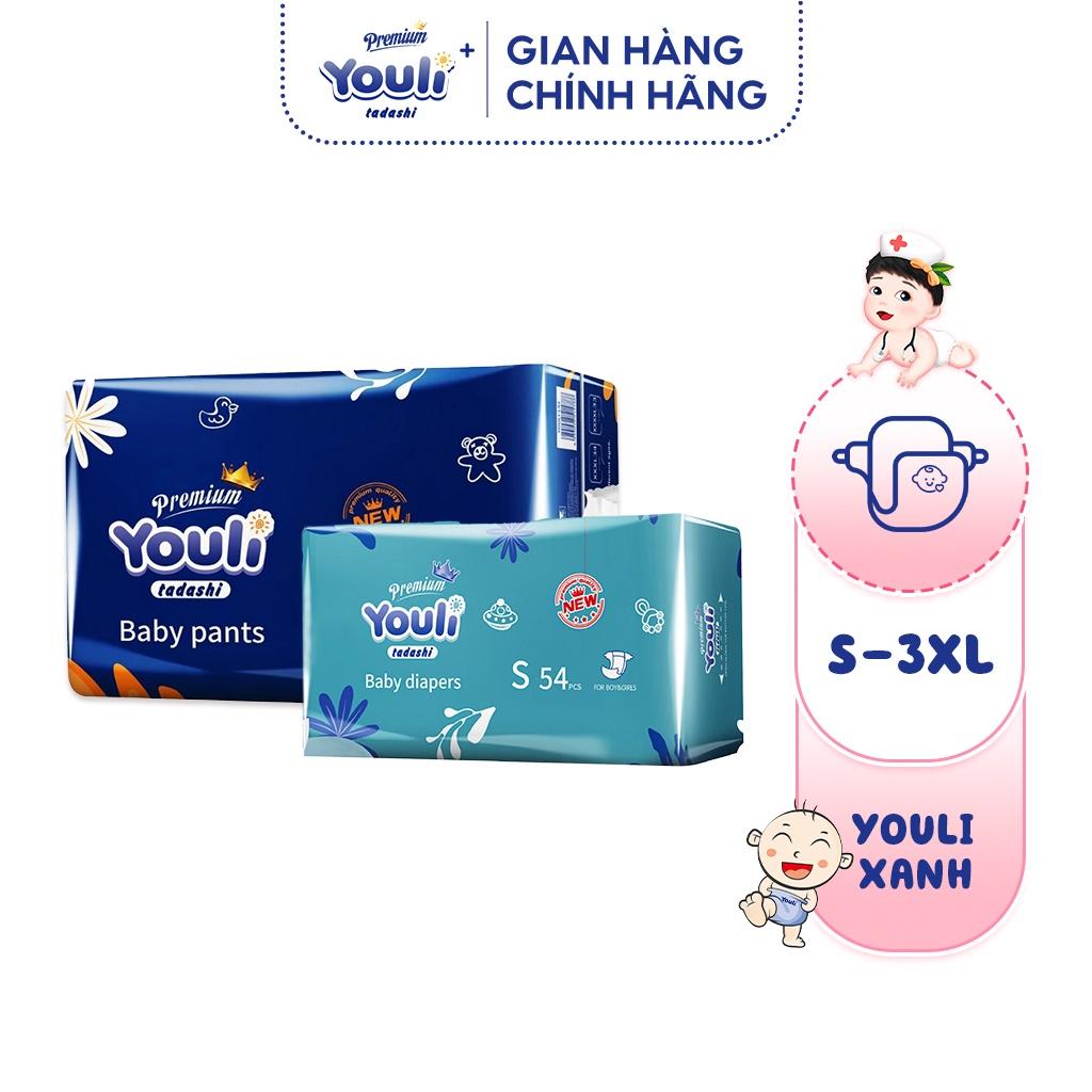 Tã/Bỉm Dán/Quần YOULI Xanh Đai Chun Mềm Mại, Mỏng Nhẹ Siêu Thấm Hút, Hàng Nội Địa Trung Size S-3XLCho Bé 3kg - 25kg