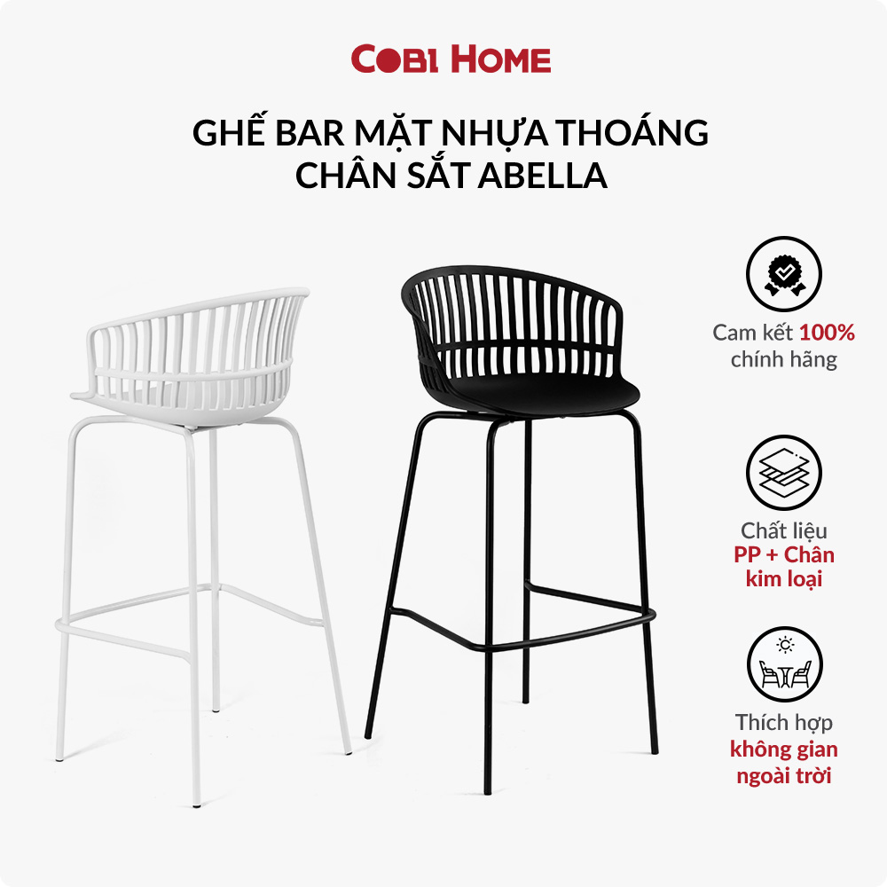 Ghế bar Mặt Nhựa Thoáng Chân Sắt Abella