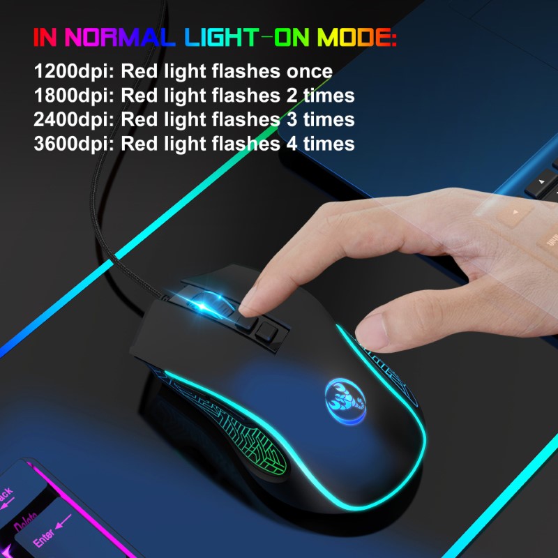 Chuột LED RGB 3600 DPI Gaming Mouse HXSJ X100 - hàng nhập khẩu