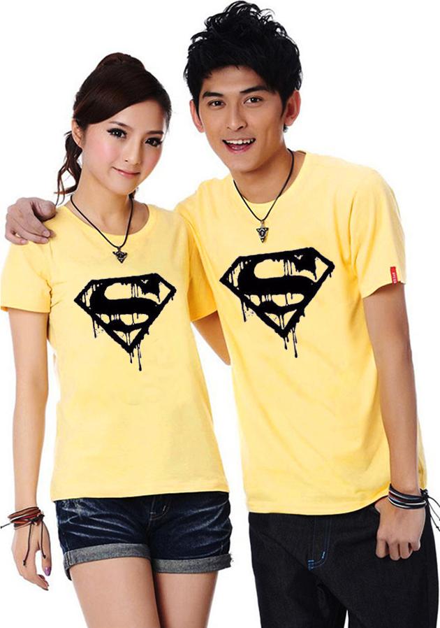 Bộ Áo Thun Đôi Nam Nữ Siêu Nhân Màu Vàng - S - L