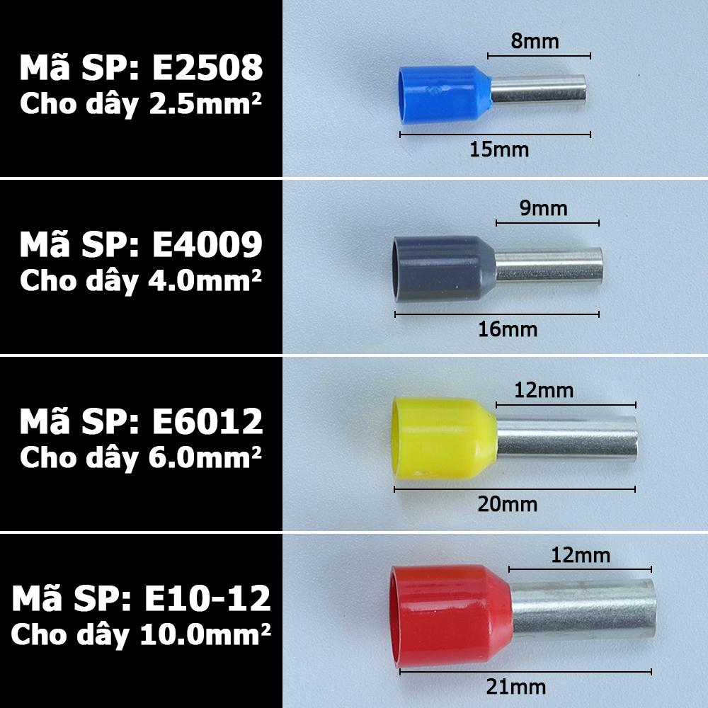 Combo 100 đầu cos pin tròn cos kim rỗng sử dụng với kìm HSC8