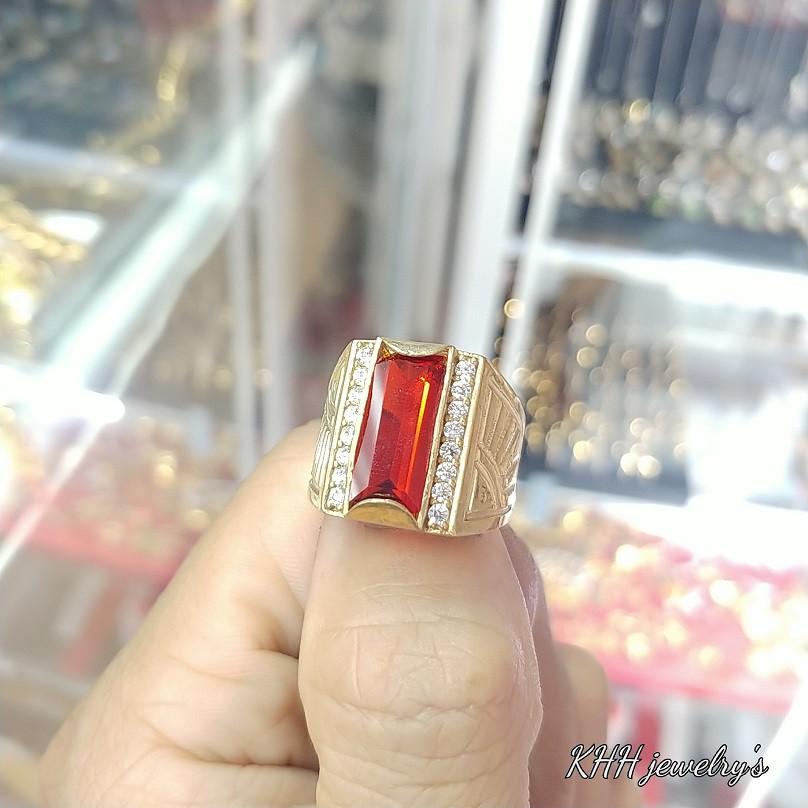Nhẫn Nam Vàng Vonfram Đá Vuông Ôm Tay Không Phai Màu-Bảo Hành 5 Năm Toàn Quốc