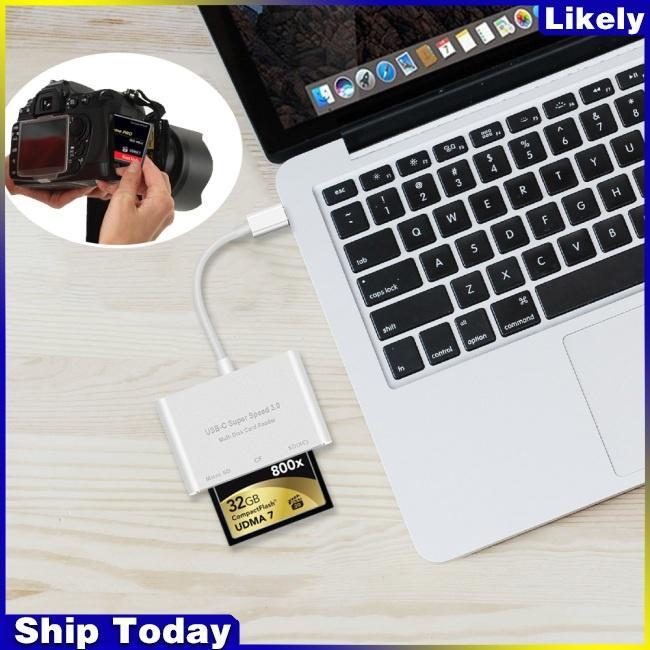 Đầu Đọc Thẻ Nhớ Chuyển Đổi 3 Trong 1 USB Type C Sang CF SD TF Cho Macbook Pro Air 2018