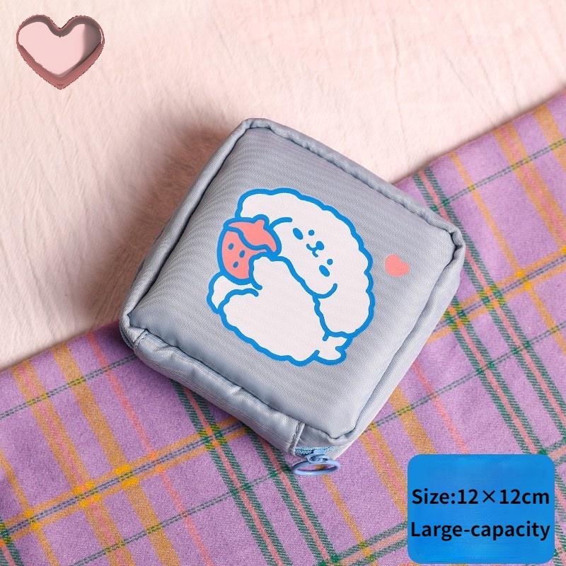 Túi đựng băng vệ sinh/tiền xu bằng nylon sức chứa lớn có khóa kéo họa tiết hoạt hình nhiều màu lựa chọn cho nữ