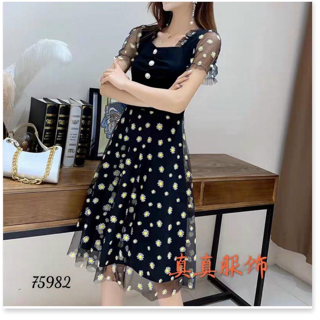 ĐẦM XÒE VOAN LỤA DỰ TIỆC HỌA TIẾT HOA THÊU SIÊU XINH TÔN DÁNG CHO CÁC QUÝ CÔ KME FASHION