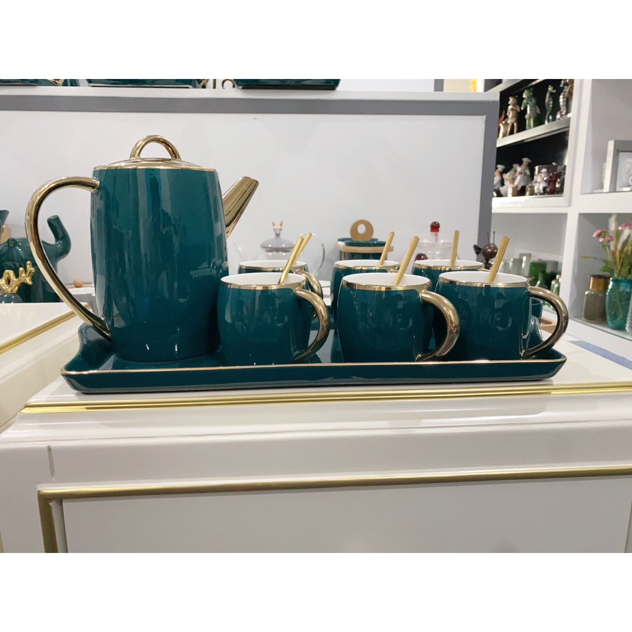 Bộ Tách Trà Sứ Màu Xanh