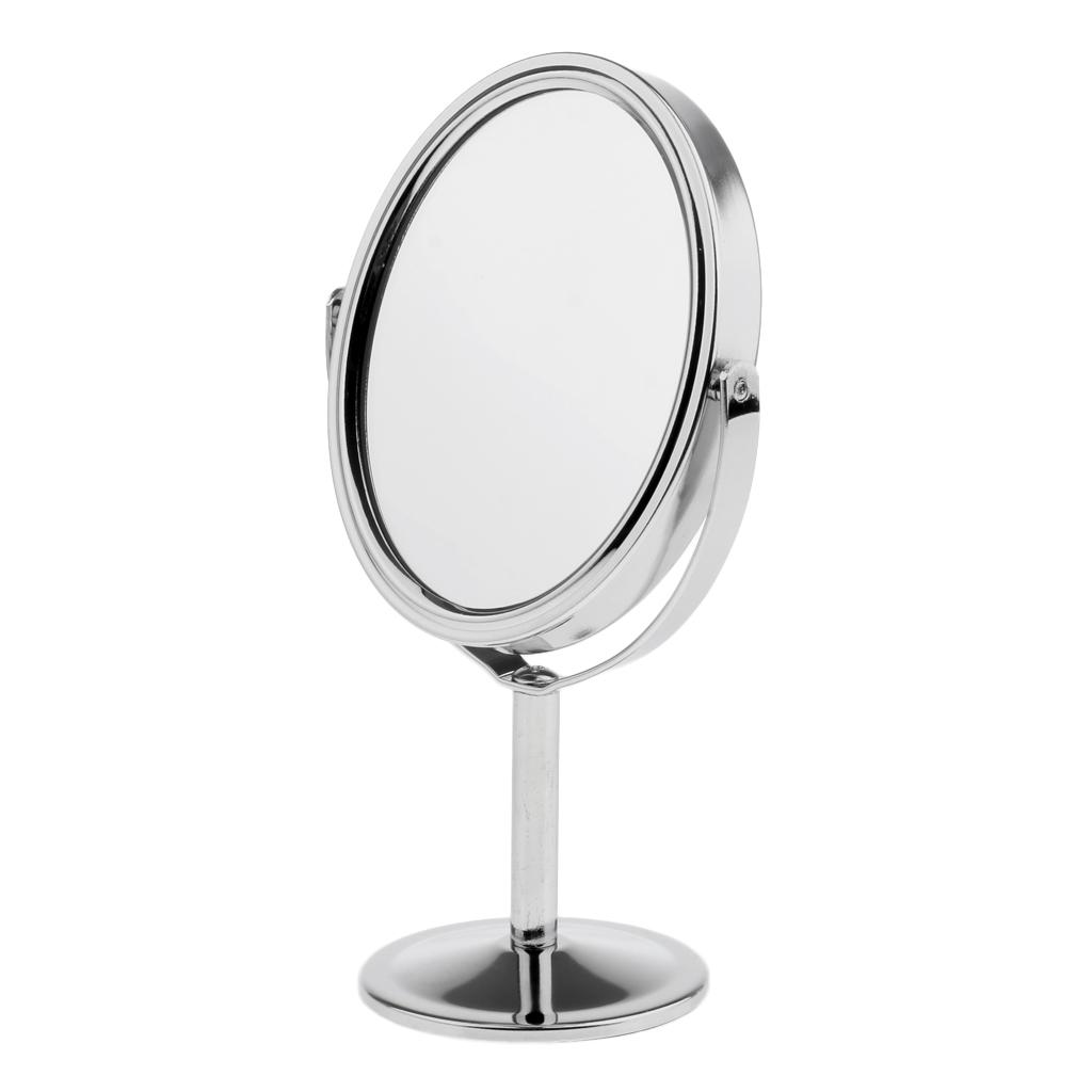 8x3in Mini Dual Side Normal Magnifying Oval Stand Makeup Table Mirror Silver