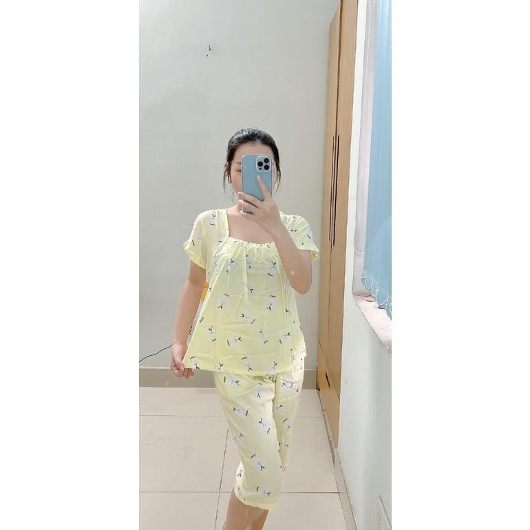 Đồ Bộ Tole Chất Lanh Cổ Vuông Nhúng/Quần Lửng Dễ Thương Xinh Xắn