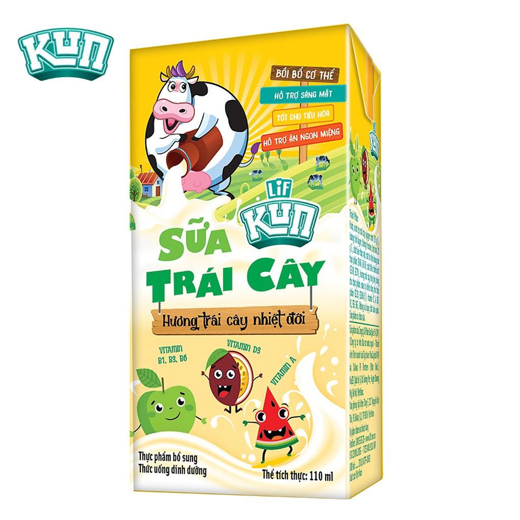 Kun sữa trái cây nhiệt đới thùng 48 hộp x 110ml