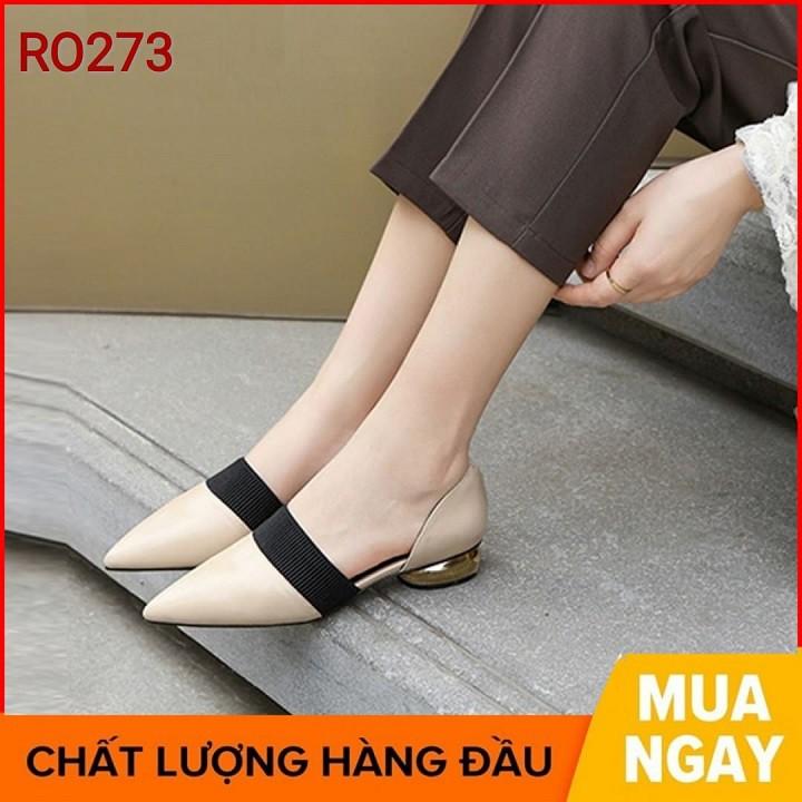 Giày sandal nữ cao gót 2 phân hai màu đỏ kem hàng hiệu rosata ro273