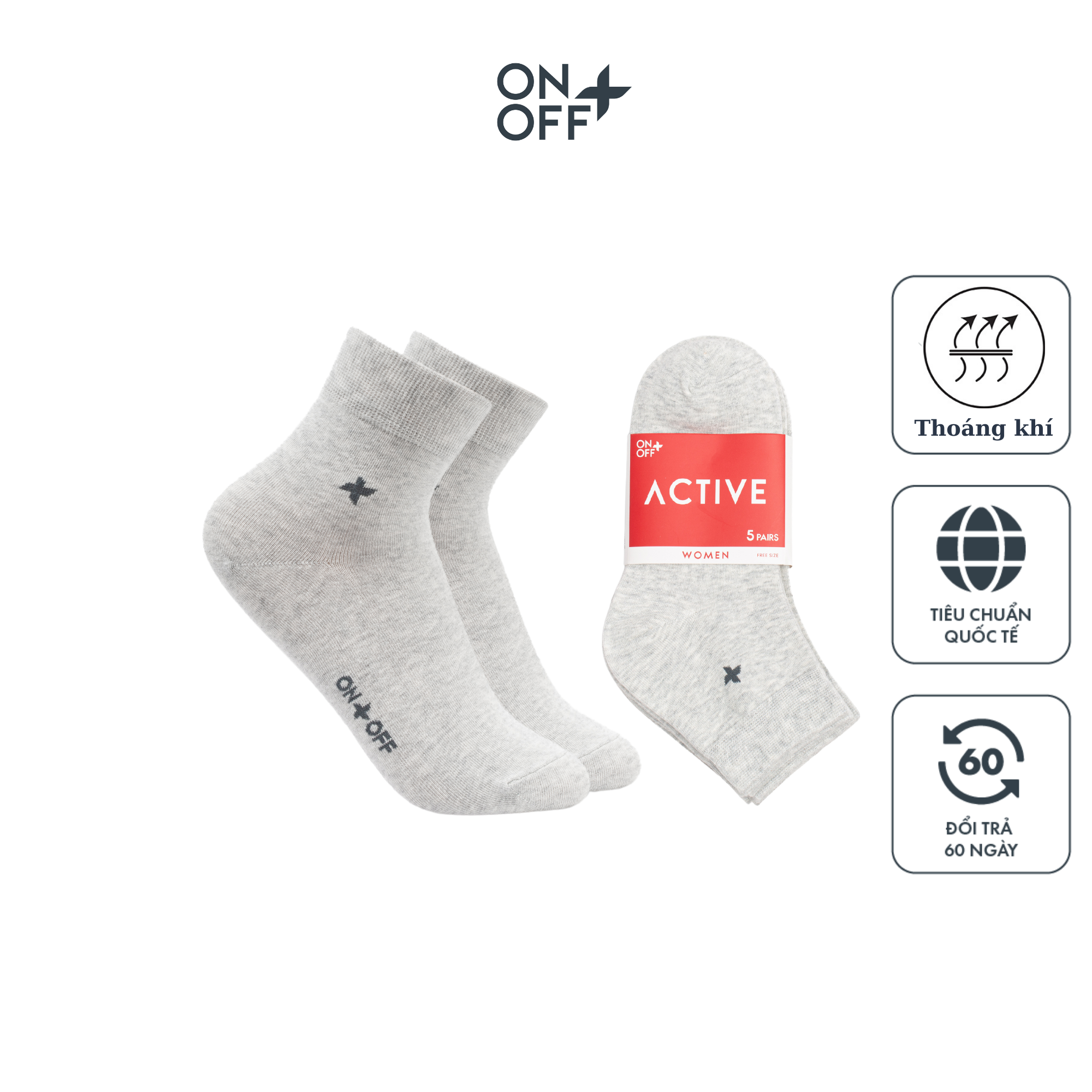 Combo 5 đôi tất vớ nữ cotton cổ trung ONOFF mềm mại thoáng khí - 16AQ24A115