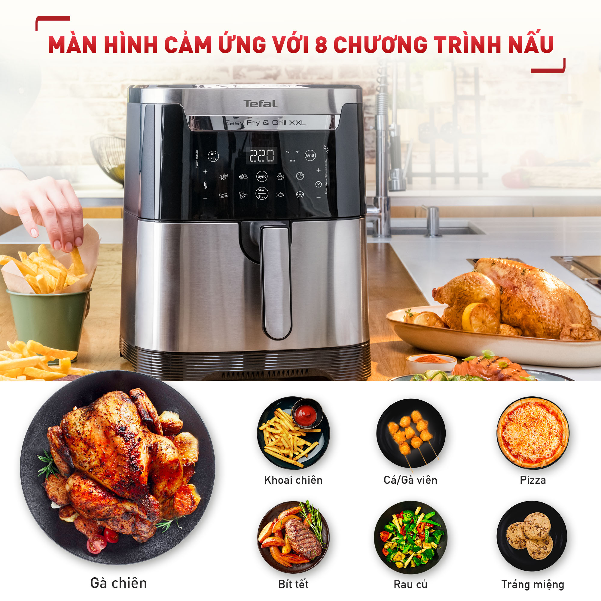 [SẢN PHẨM MỚI] Nồi chiên không dầu Tefal 2in1 Easy Fry &amp; Grill 6.5L XXL EY801D15 - Hàng chính hãng